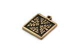Brass Square Charm, 2 Raw Brass Square Charms With 1 Loop, Copper Motif Findings, Copper Ethnic Motif Charms (18x15x1.5mm) N2309