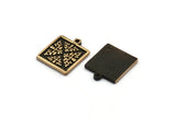 Brass Square Charm, 2 Raw Brass Square Charms With 1 Loop, Copper Motif Findings, Copper Ethnic Motif Charms (18x15x1.5mm) N2309