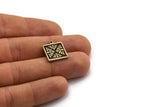 Brass Square Charm, 2 Raw Brass Square Charms With 1 Loop, Copper Motif Findings, Copper Ethnic Motif Charms (18x15x1.5mm) N2309