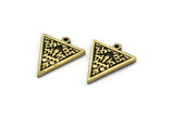 Brass Triangle Charm, 4 Raw Brass Triangle Charms With 1 Loop, Motif Findings, Ethnic Motif Charms (19x16x1.5mm) N2302