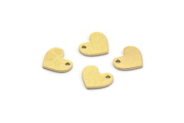 Brass Heart Charm, 100 Raw Brass Tiny Heart Charms With 1 Hole, Findings (6x7x0.60mm) A6723