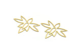 Brass Flower Charm, 4 Raw Brass Flower Charms, Charm Pendants, Findings (32x40x0.60mm) A6702