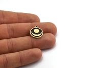 Brass Round Charm, 2 Raw Brass Round Charms With 1 Loop, Copper Crescent Moon Findings (18x16x1.5mm) N2394