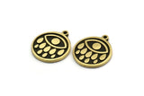 Brass Round Charm, 2 Raw Brass Round Charms With 1 Loop, Eye Findings, Brass Teardrop Findings (19x17x1.5mm) N2381