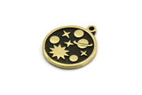 Brass Round Charm, 2 Raw Brass Round Charms With 1 Loop, Galaxy Findings, Brass Universe Findings (19x17x1.5mm) N2396