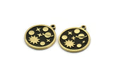 Brass Round Charm, 2 Raw Brass Round Charms With 1 Loop, Galaxy Findings, Brass Universe Findings (19x17x1.5mm) N2396