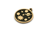 Brass Round Charm, 2 Raw Brass Round Charms With 1 Loop, Copper Galaxy Findings, Copper Universe Findings (19x17x1.5mm) N2397