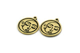 Brass Round Charm, 2 Raw Brass Round Charms With 1 Loop, Cloud Findings, Crescent Moon Findings (19x17x1.5mm) N2399