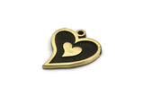 Brass Heart Charm, 4 Raw Brass Heart Charms With 1 Loop, Black Painted Brass Charms, Findings (18x15x1.5mm) N2384