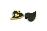 Brass Heart Charm, 4 Raw Brass Heart Charms With 1 Loop, Black Painted Brass Charms, Findings (18x15x1.5mm) N2384