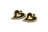 Brass Heart Charm, 4 Raw Brass And Raw Copper Heart Charms With 1 Loop, Copper Charms, Copper Findings (18x15x1.5mm) N2385
