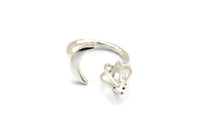 Silver Moon Ring, 925 Silver 6 Claw Ring For Natural Stones N1052