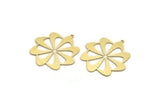 Brass Windrose Charm, 4 Raw Brass Windrose Charms With 1 Loop, Findings (35x33x0.60mm) A6716