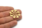 Brass Windrose Charm, 4 Raw Brass Windrose Charms With 1 Loop, Findings (35x33x0.60mm) A6716