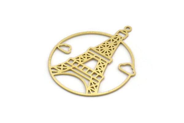 Brass Round Charm, 4 Raw Brass Eiffel Tower Charms With 1 Loop, Earrings, Findings (39x31x0.60mm) A6705