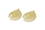 Brass Indian Charm, 4 Raw Brass Native American Chief Shaped Charms With 1 Loop, Findings, Pendants (35x26x0.60mm) A6708