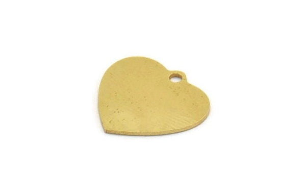 Brass Heart Charm, 12 Raw Brass Heart Charms With 1 Hole, Findings (15x15.5x0.60mm) A6635