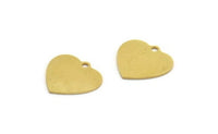 Brass Heart Charm, 12 Raw Brass Heart Charms With 1 Hole, Findings (15x15.5x0.60mm) A6635