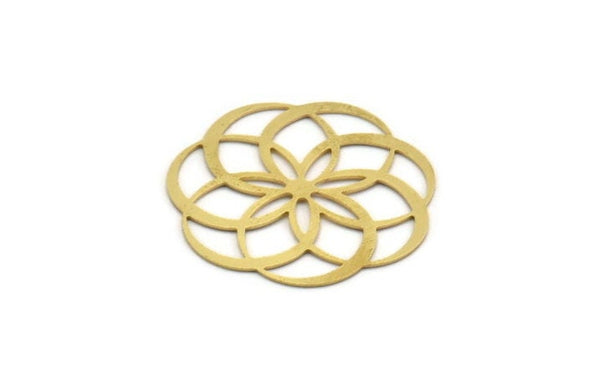 Brass Flower Charm, 2 Raw Brass Flower Charms, Earring Charms (36x0.60mm) A6642