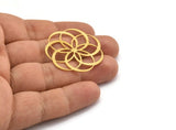 Brass Flower Charm, 2 Raw Brass Flower Charms, Earring Charms (36x0.60mm) A6642