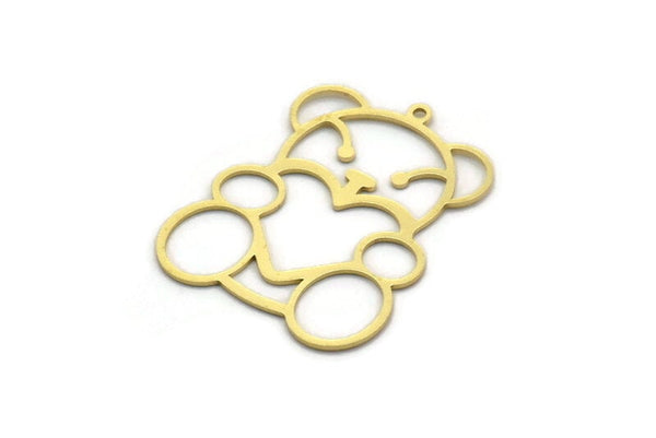 Brass Bear Charm, 8 Raw Brass Bear Shaped Charms With 1 Loop, Charm Findings (32x25x0.60mm) SMP0131