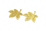 Brass Leaf Charm, 4 Raw Brass Leaf Charms With 1 Loop, Plane Tree Findings (33x30x0.60mm) SMP0147