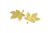 Brass Leaf Charm, 4 Raw Brass Leaf Charms With 1 Loop, Plane Tree Findings (33x30x0.60mm) SMP0147