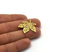 Brass Leaf Charm, 4 Raw Brass Leaf Charms With 1 Loop, Plane Tree Findings (33x30x0.60mm) SMP0147