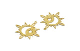 Brass Moon Charm, 8 Raw Brass Crescent Moon And Pole Star Shaped Charms With 1 Loop, Findings (36x33.5x0.60mm) A6640