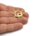 Brass Moon Charm, 8 Raw Brass Crescent Moon And Pole Star Shaped Charms With 1 Loop, Findings (36x33.5x0.60mm) A6640