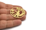 Brass Rabbit Charm, 2 Raw Brass Rabbit Patterned Round Shaped Charms With 1 Loop, Earring Charm Findings (40x38x0.60mm) A6638