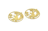 Brass Rabbit Charm, 2 Raw Brass Rabbit Patterned Round Shaped Charms With 1 Loop, Earring Charm Findings (40x38x0.60mm) A6638