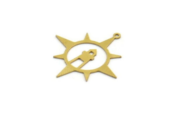Brass Round Charm, 12 Raw Brass Lighthouse Patterned Round Charms With 1 Loop, Findings (30.5x29x0.60mm) A6556