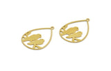 Brass Bird Charm, 12 Raw Brass Bird Patterned Drop Shaped Charms With 1 Loop (29.5x21x0.60mm) A6555