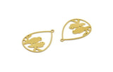 Brass Bird Charm, 12 Raw Brass Bird Patterned Drop Shaped Charms With 1 Loop (29.5x21x0.60mm) A6555