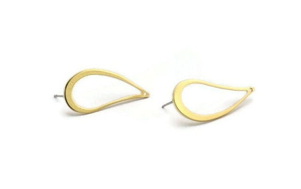Drop Brass Earring, 4 Raw Brass Drop Stud Earrings (33x16x1mm) Bs 1343 A6679