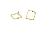 Brass Square Earring, 12 Raw Brass Square Stud Earrings (12mm) Bs-1117 A6669