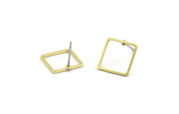 Brass Square Earring, 12 Raw Brass Square Stud Earrings (12mm) Bs-1117 A6669