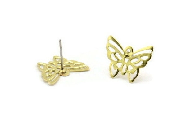 Raw Brass Butterfly Earring, 12 Brass Butterfly Stud Earrings (15x12mm) Brs 524 A0162 A6645