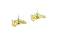 Raw Brass Butterfly Earring, 12 Brass Butterfly Stud Earrings (15x12mm) Brs 524 A0162 A6645