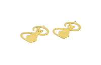 Brass Cat Charm, 6 Raw Brass Cat Charms With 1 Loop (33x20x0.60mm) A6664