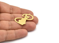 Brass Cat Charm, 6 Raw Brass Cat Charms With 1 Loop (33x20x0.60mm) A6664
