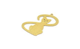 Brass Cat Charm, 6 Raw Brass Cat Charms With 1 Loop (33x20x0.60mm) A6664