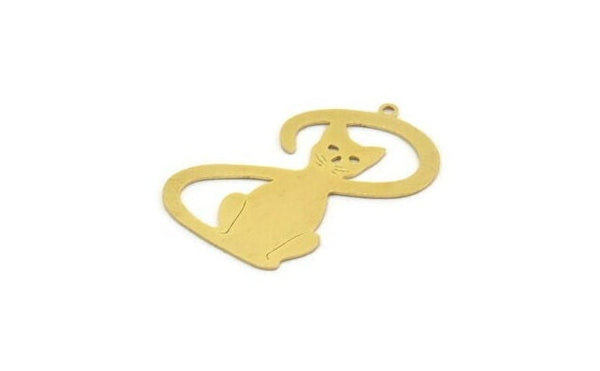 Brass Cat Charm, 6 Raw Brass Cat Charms With 1 Loop (33x20x0.60mm) A6664