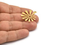 Brass Sun Charm, 4 Raw Brass Sun Charms With 1 Loop, Charm Pendants, Findings (32x27.5x0.80mm) A6687