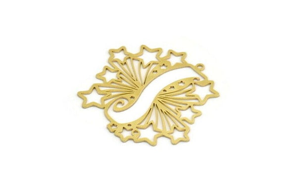 Brass Star Charm, 4 Raw Brass Star Shaped Charms, Charm Pendants, Connectors (41x36.5x0.60mm) A6649