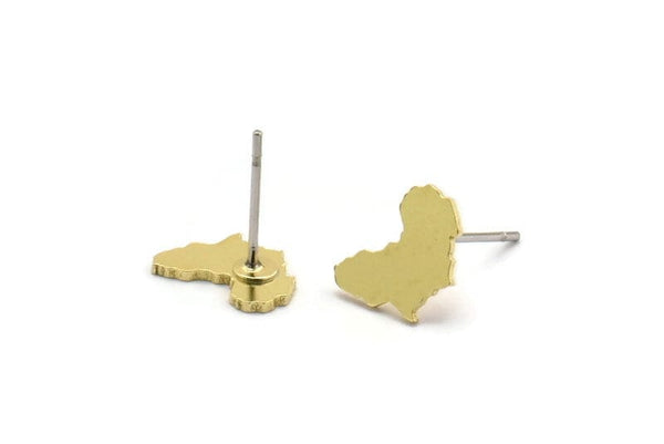 Brass Africa Earring, 12 Raw Brass African Continent Shaped Stud Earrings, Findings (10.5x7x0.80mm) A6773