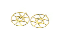 Brass Round Charm, 4 Raw Brass Eye Charms With 1 Loop, Charm Pendants (32x30x0.60mm) A6744