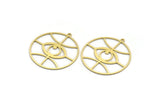 Brass Round Charm, 4 Raw Brass Eye Charms With 1 Loop, Charm Pendants (32x30x0.60mm) A6744