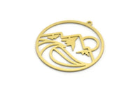 Brass Round Charm, 4 Raw Brass Mountain Patterned Round Shaped Charms With 1 Loop, Charm Pendants (32x30x0.60mm) A6747